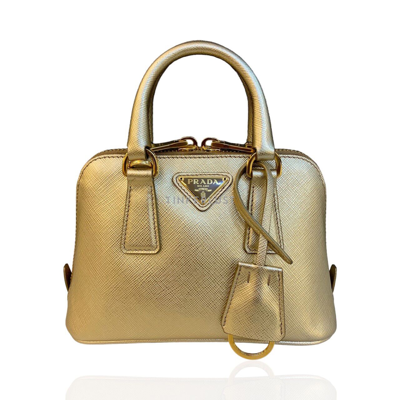 tas satchel Prada Saffiano Alma Mini Gold GHW Satchel Tinkerlust
